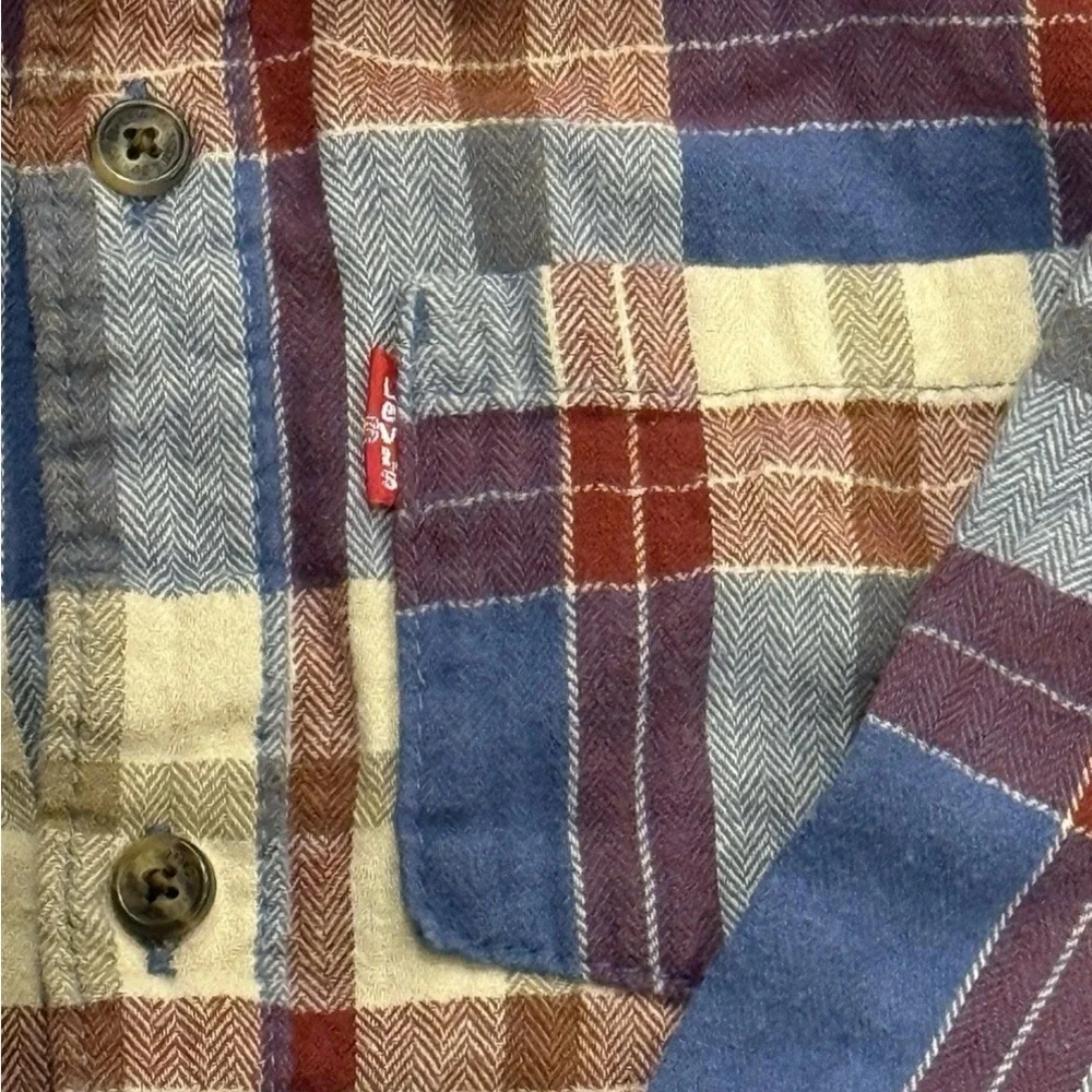 Levis Boys Plaid Flannel Shirt Button Front Long Sleeve Size 5 6 Years